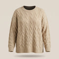 Khaki oversized cable knit sweater, front view