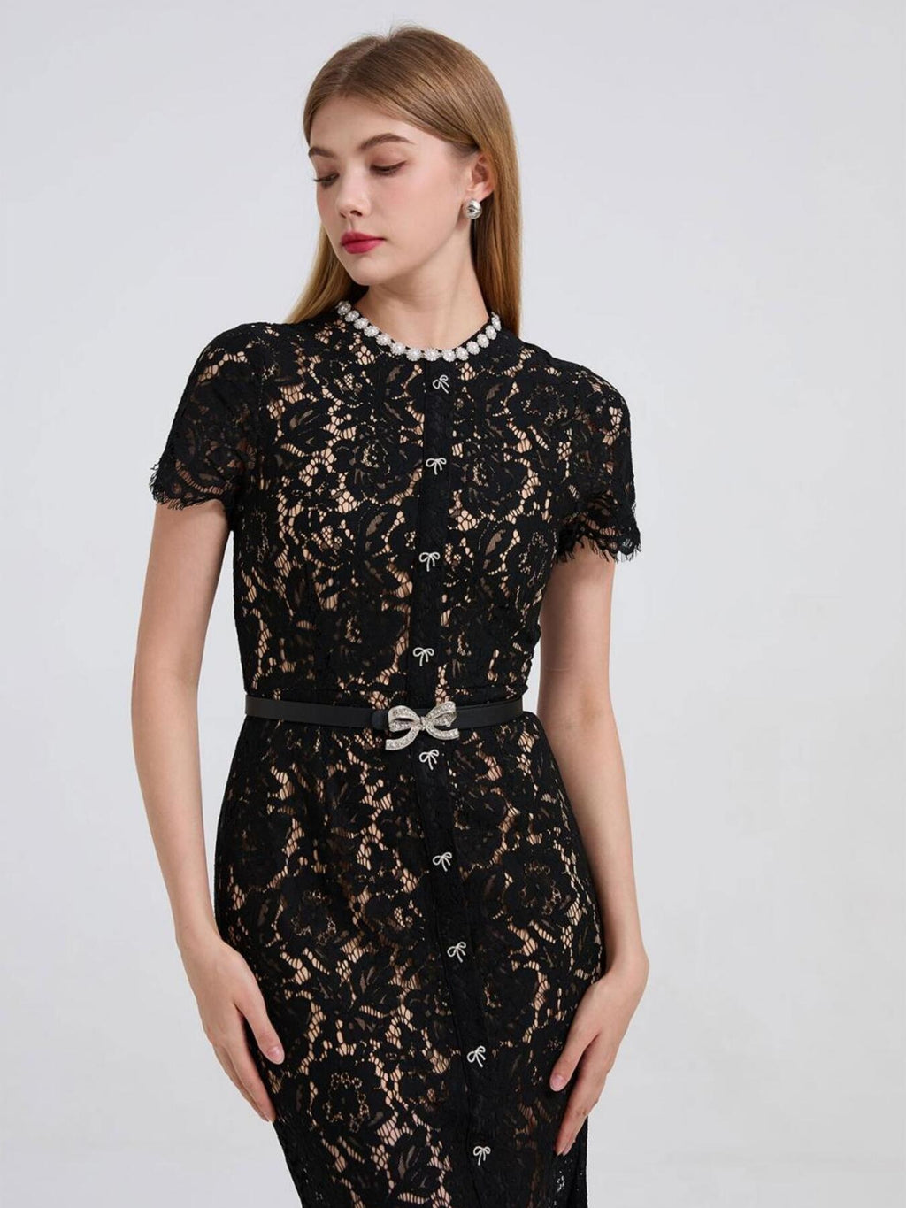 Black lace short sleeve mermaid dress - Lilagrey