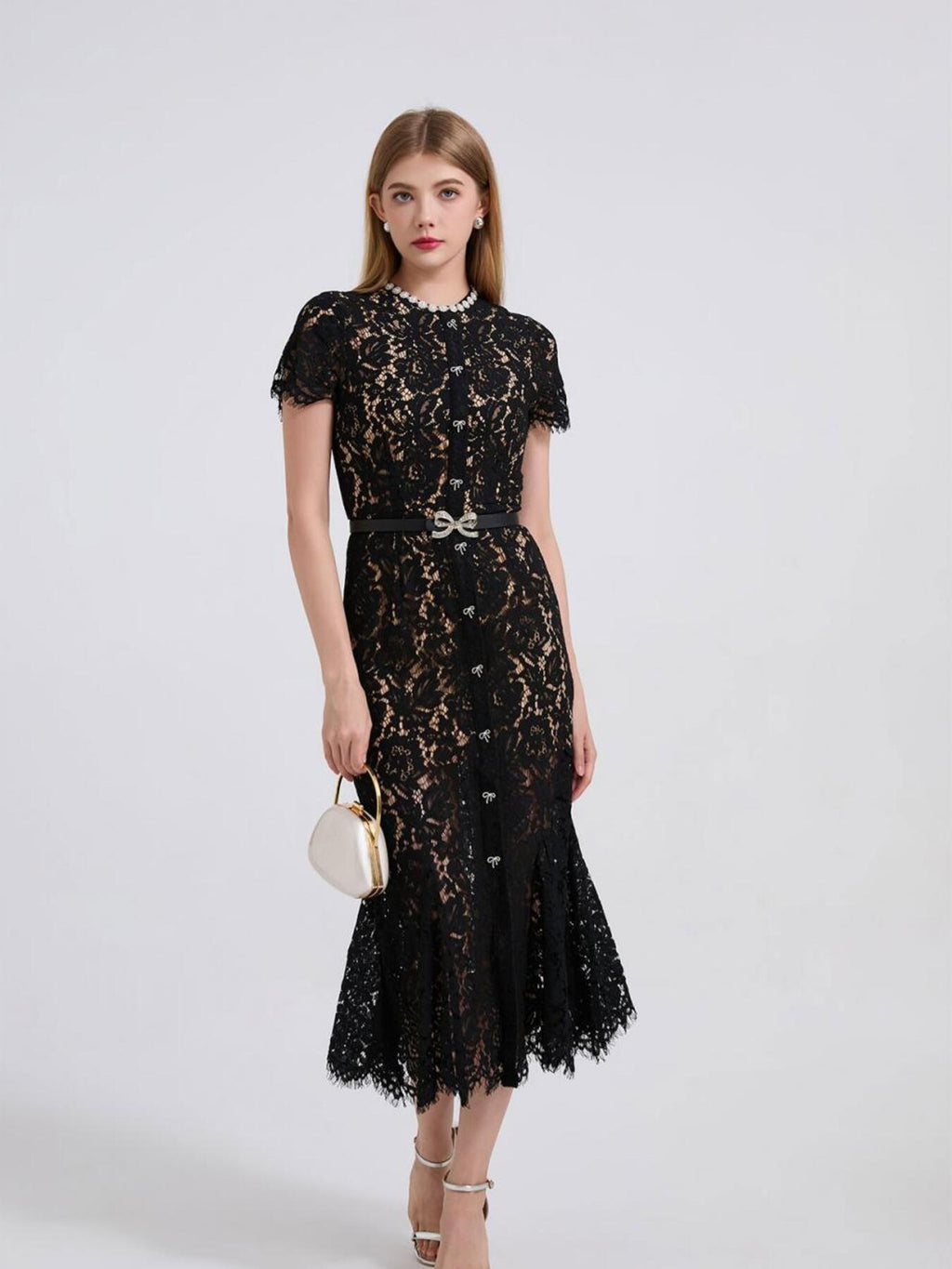 Black lace short sleeve mermaid dress - Lilagrey