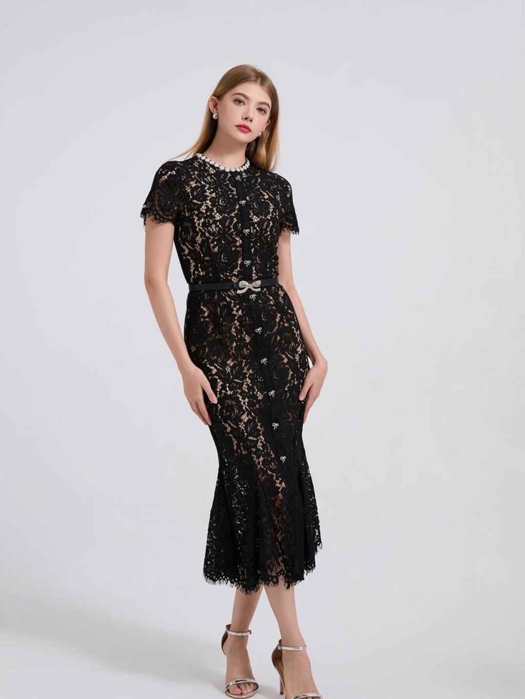 Black lace short sleeve mermaid dress - Lilagrey