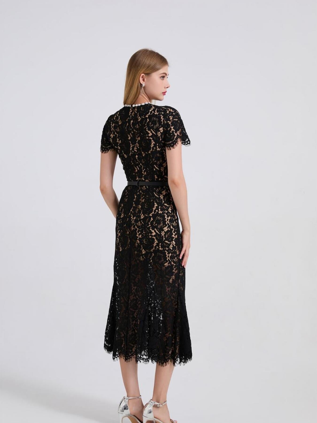 Black lace short sleeve mermaid dress - Lilagrey