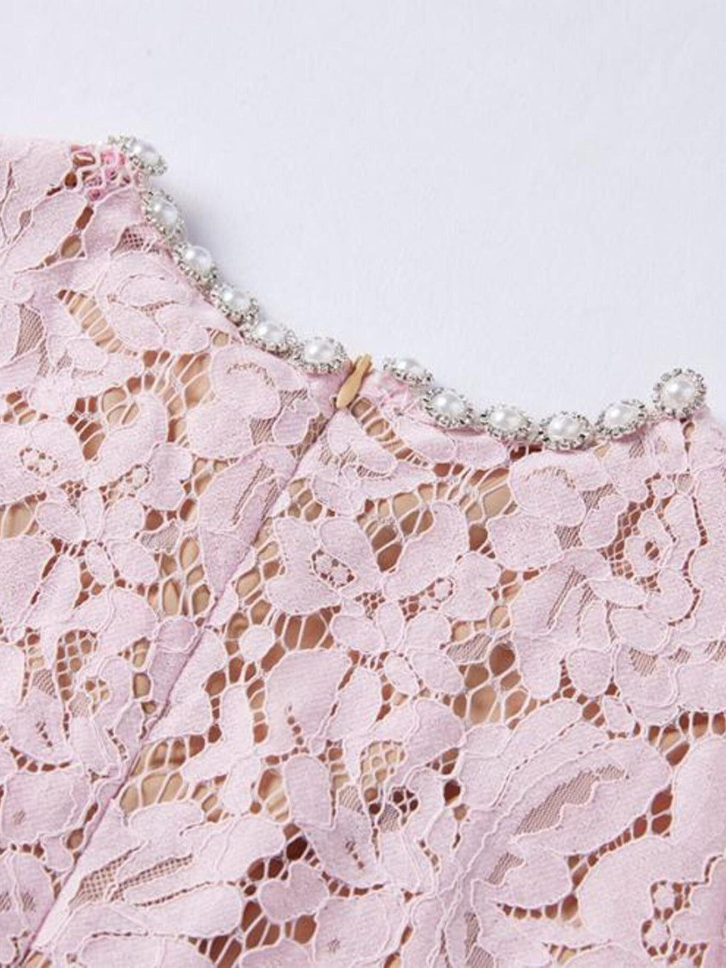 Powder pink lace short sleeve mermaid dress - Lilagrey