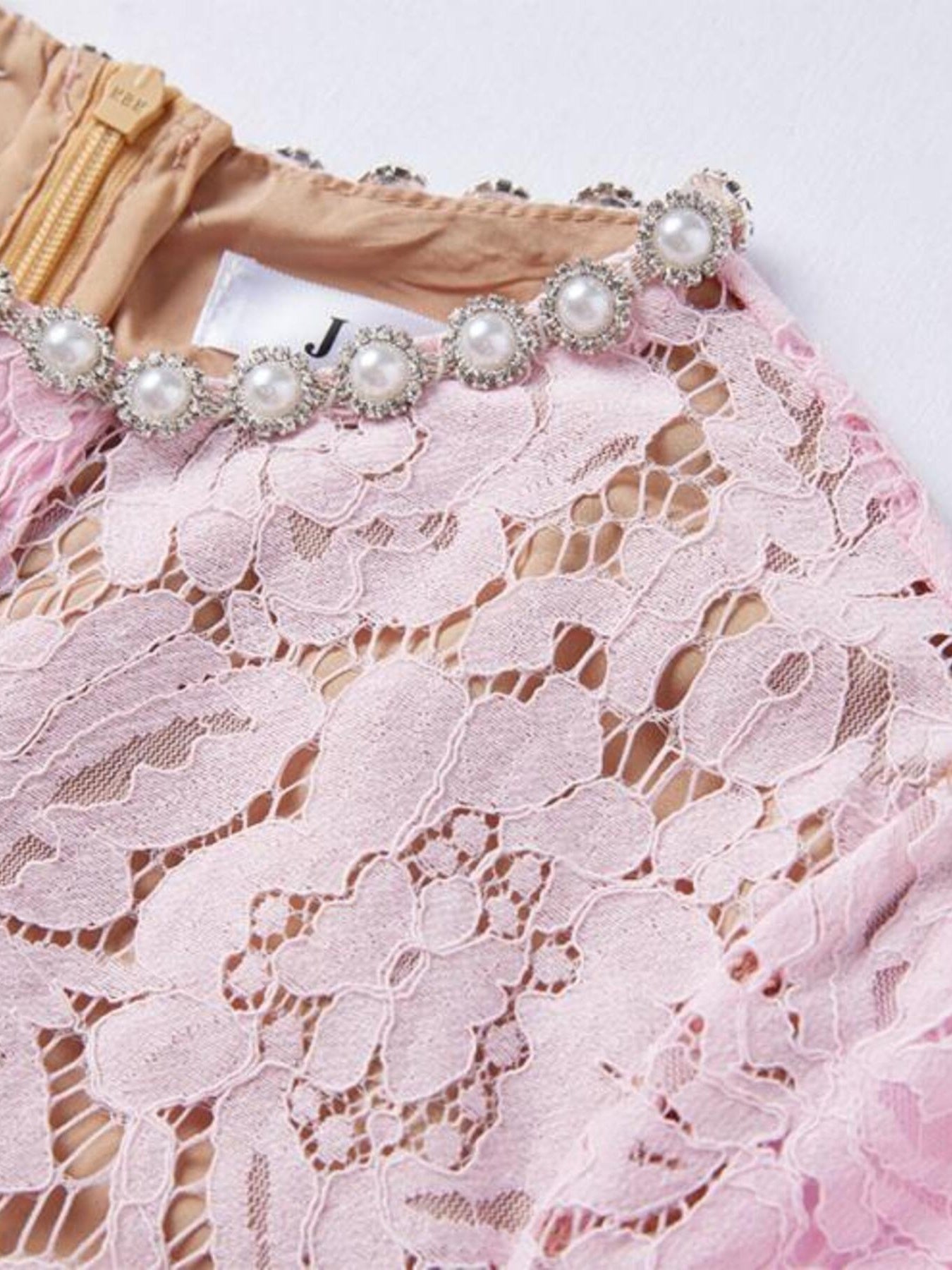 Powder pink lace short sleeve mermaid dress - Lilagrey