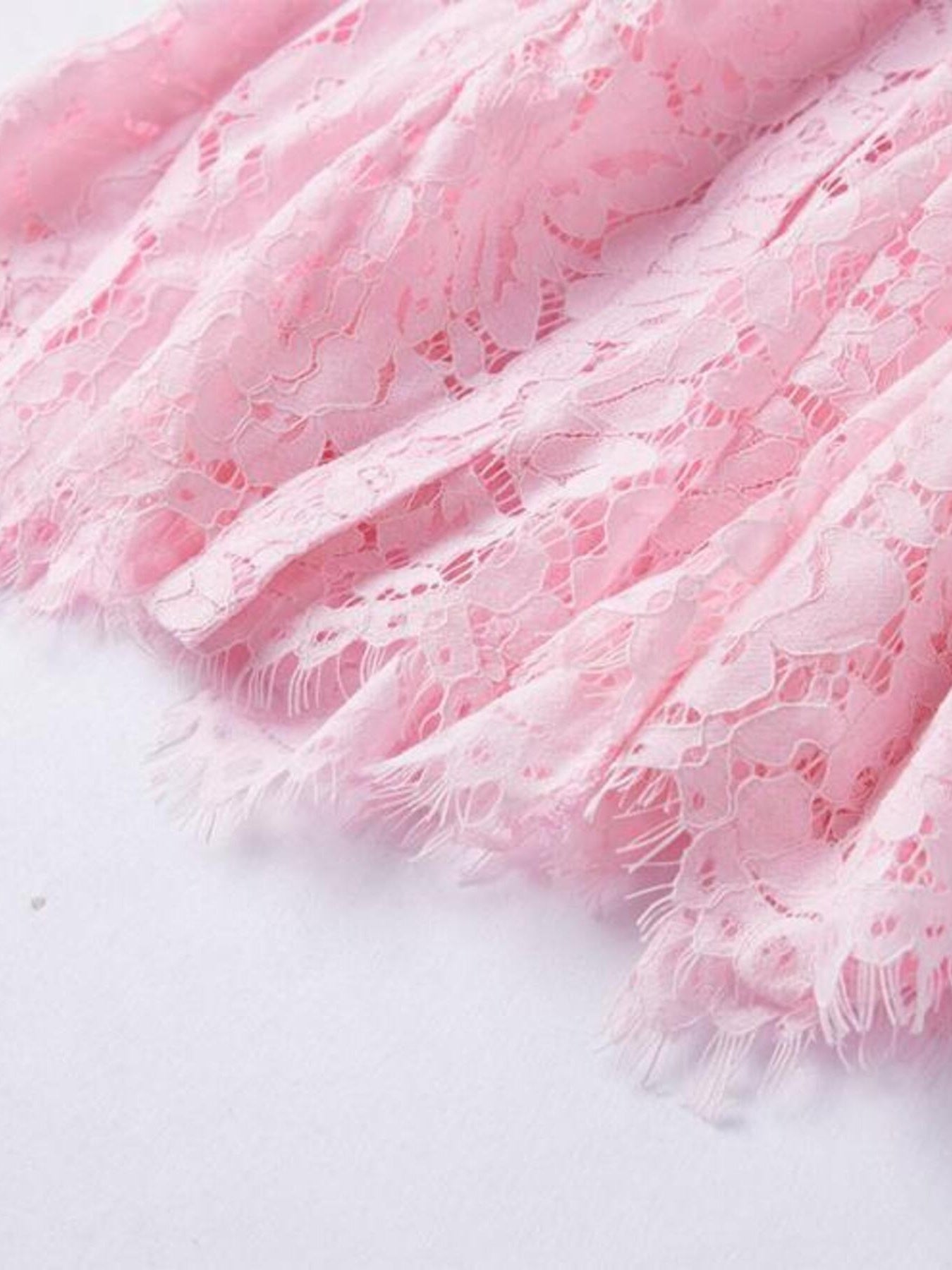Powder pink lace short sleeve mermaid dress - Lilagrey