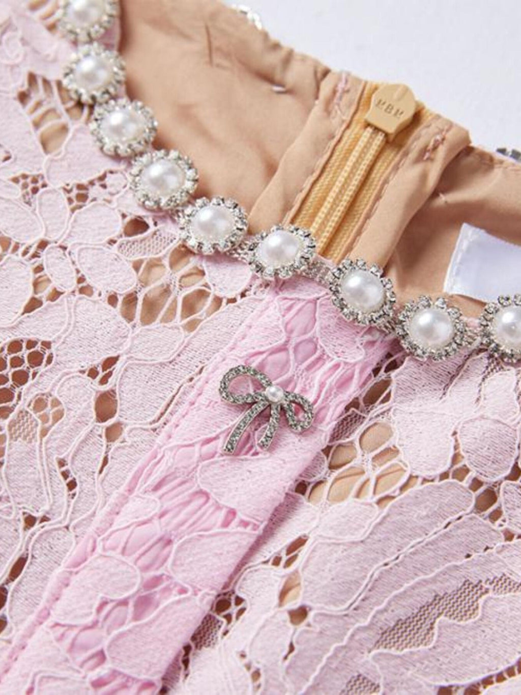 Powder pink lace short sleeve mermaid dress - Lilagrey