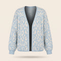 Light blue leopard print v neck cardigan