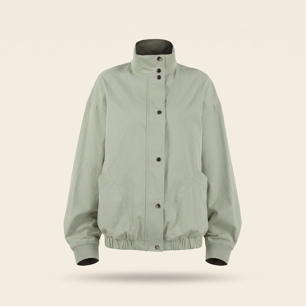 Light green dropped-shoulder cotton jacket, front view