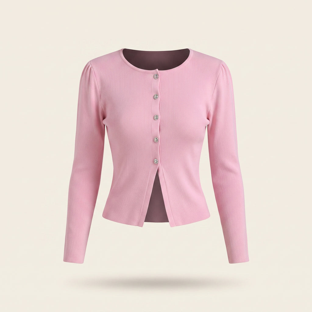 Pink button up long sleeves cardigan
