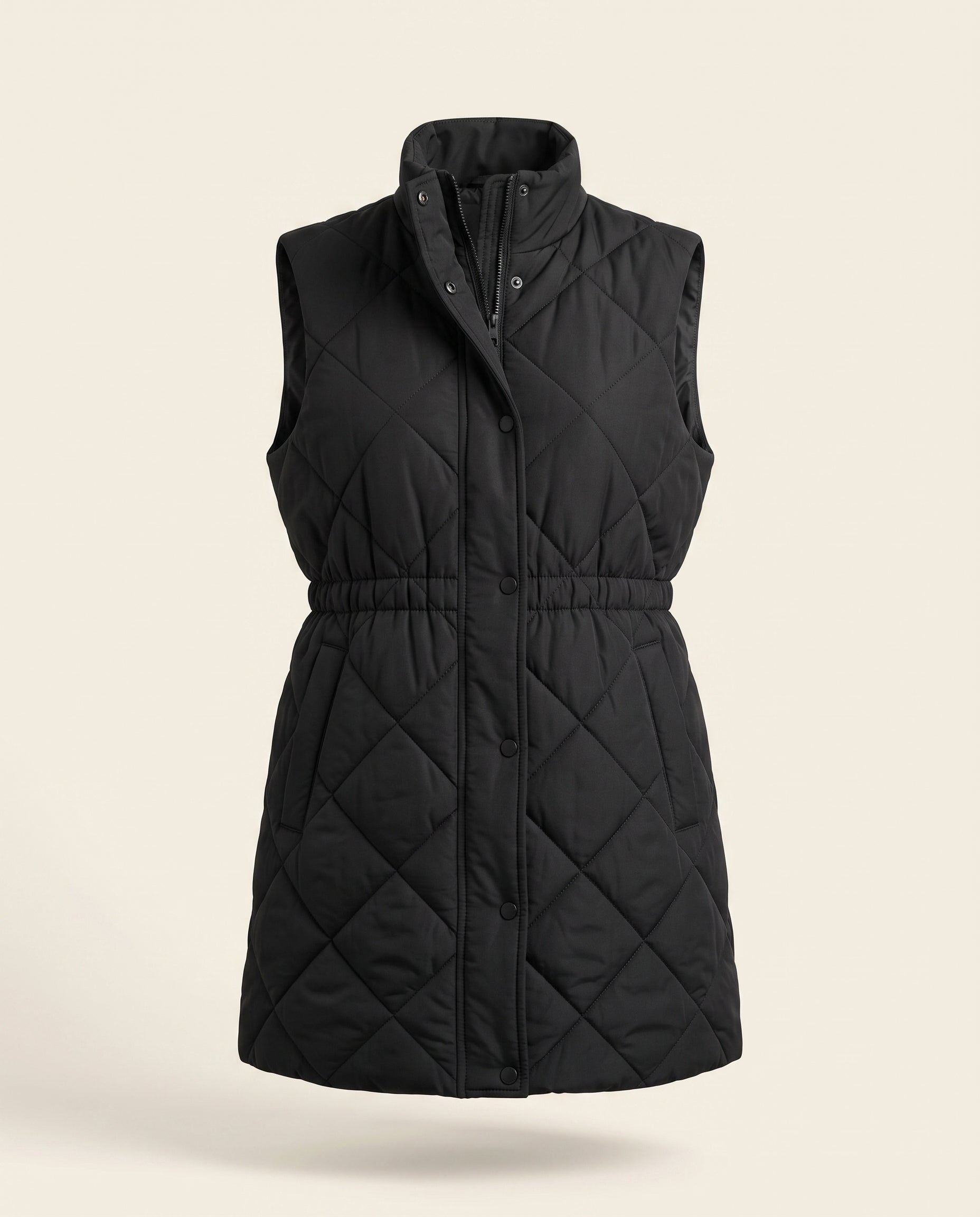 Black quilted zip vest coat