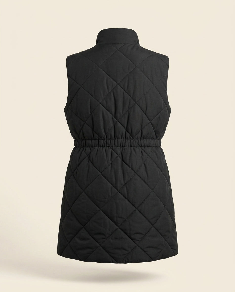 Black quilted zip vest coat