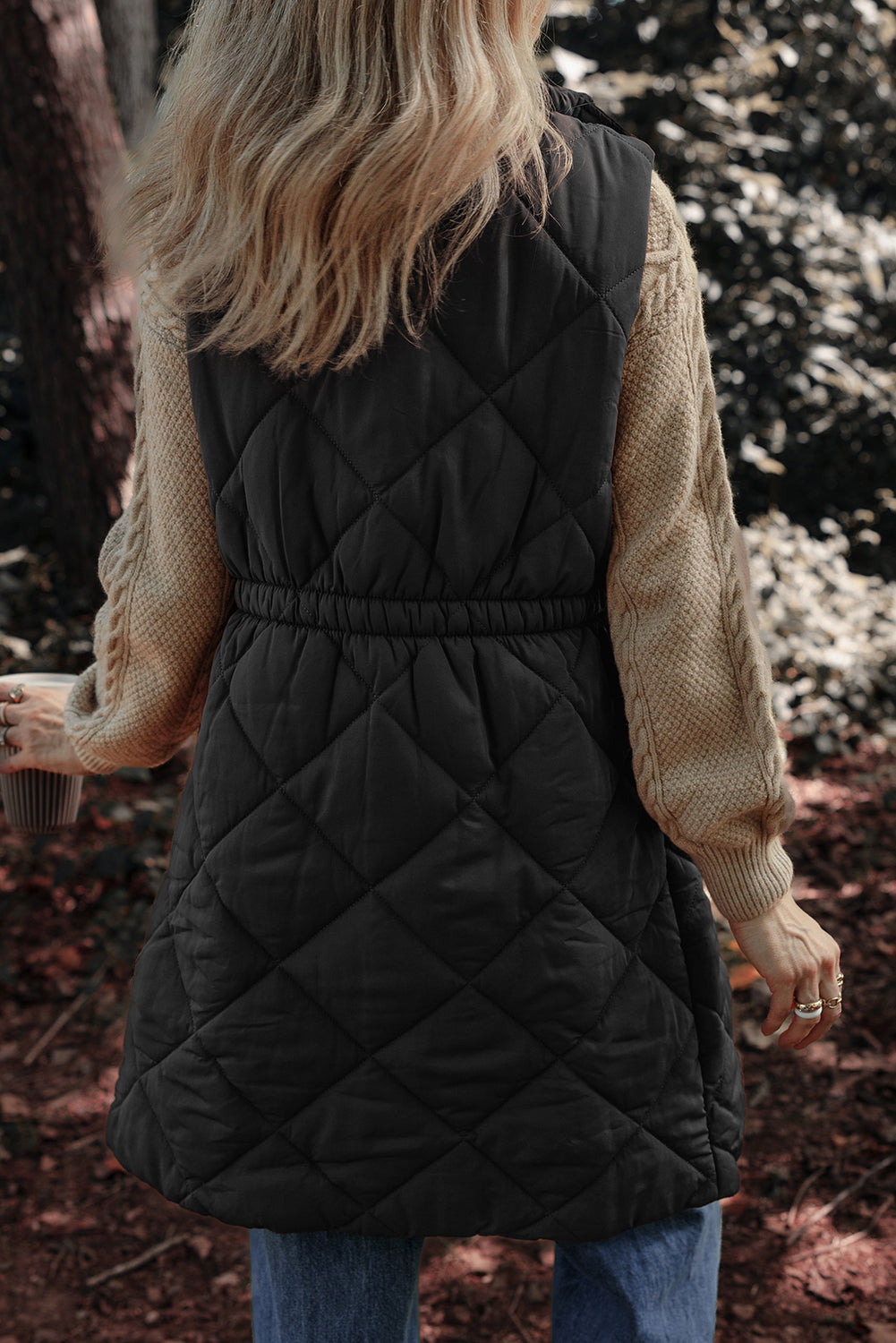 Black quilted zip vest coat