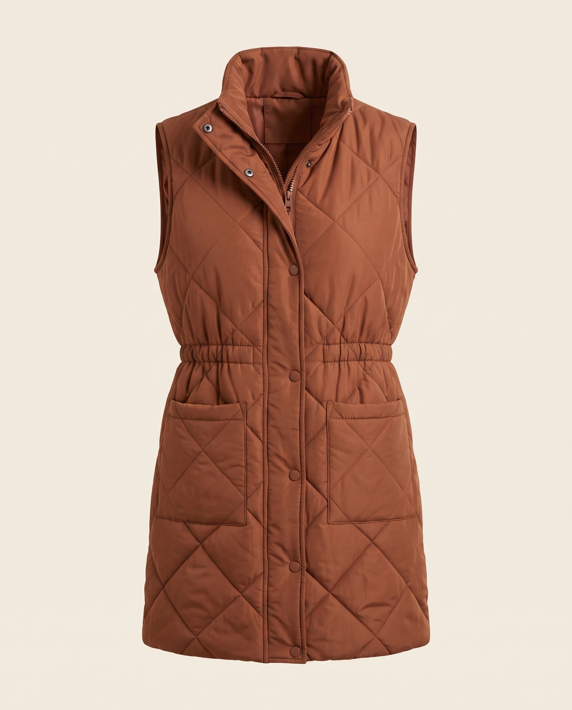 Brown quilted zip vest coat