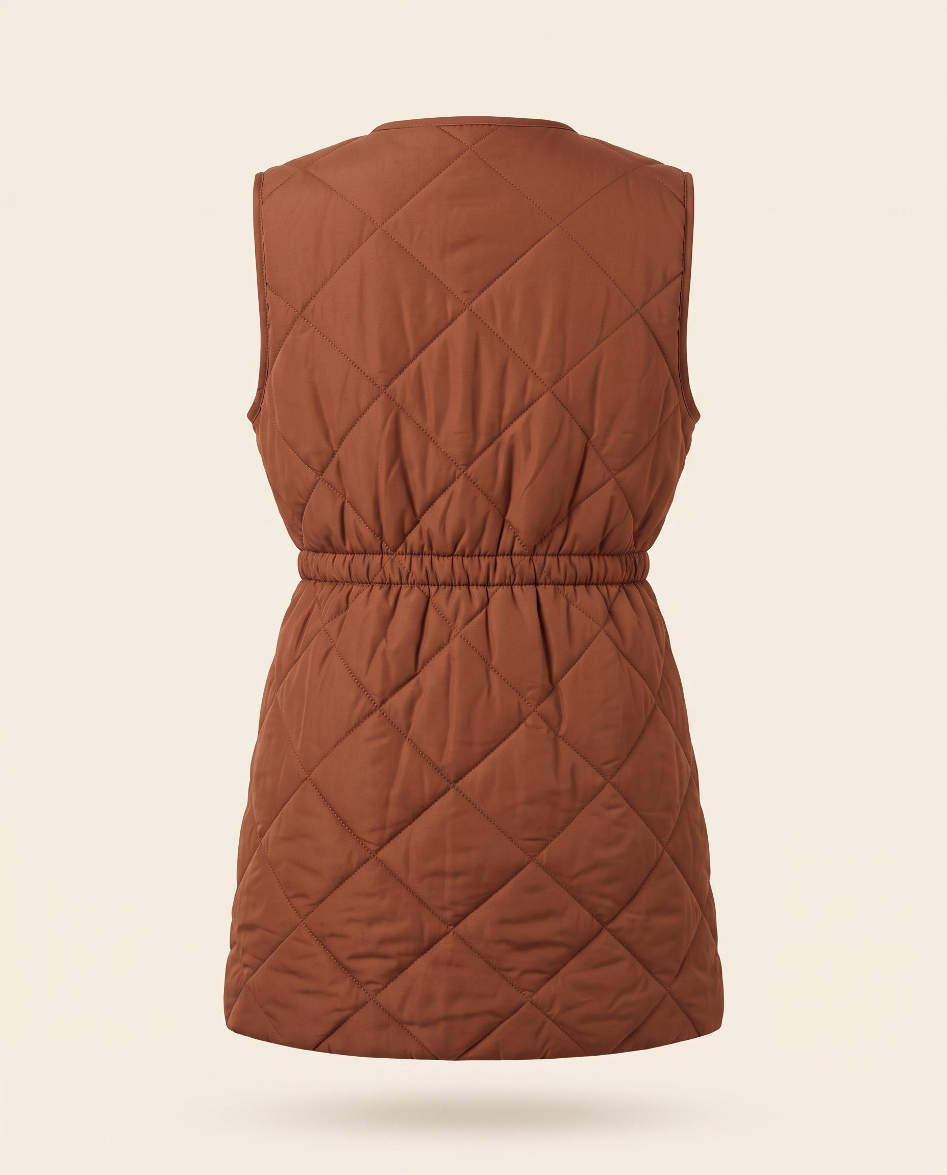 Brown quilted zip vest coat
