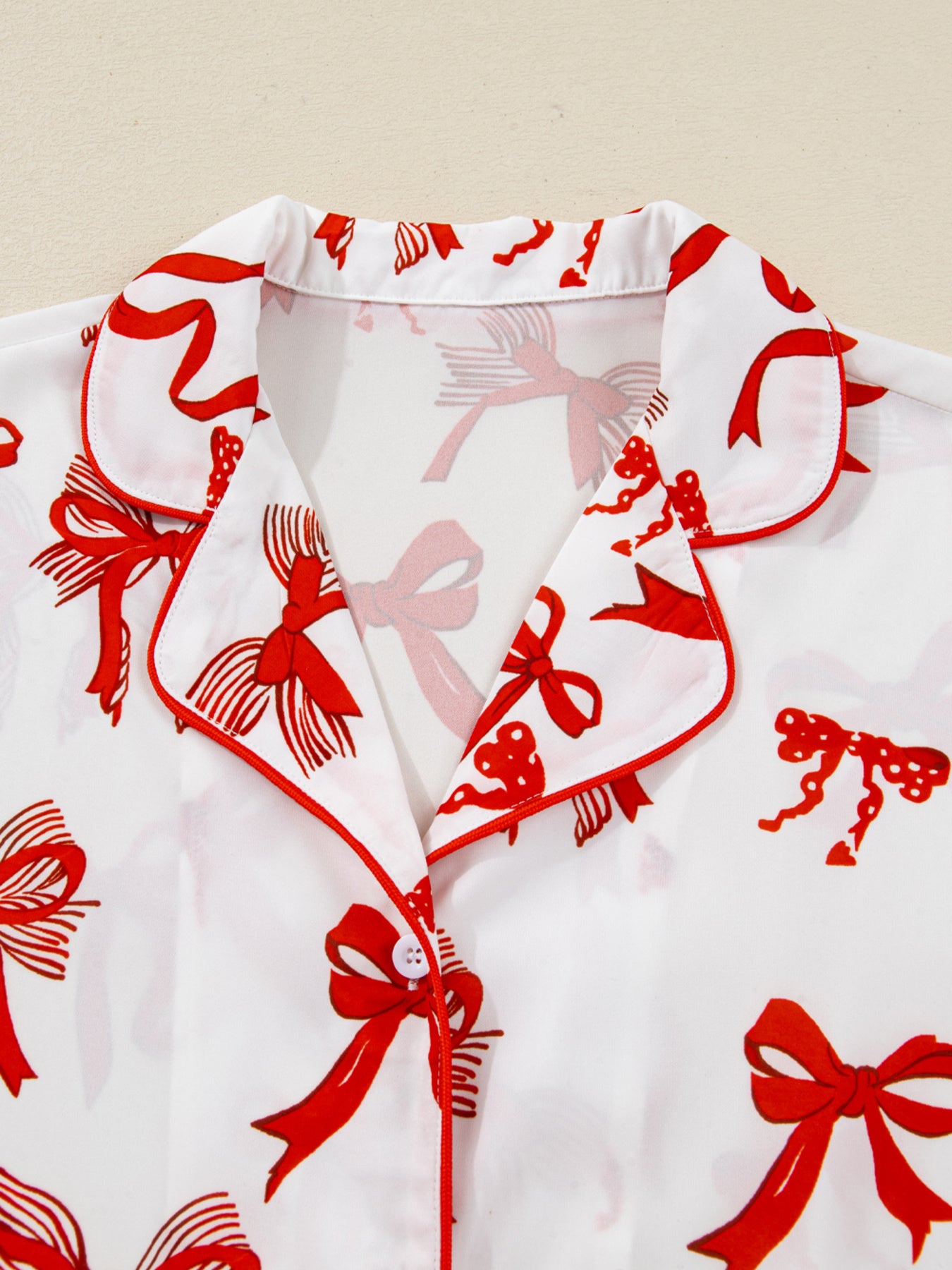 Red bow print pajama top and pants set