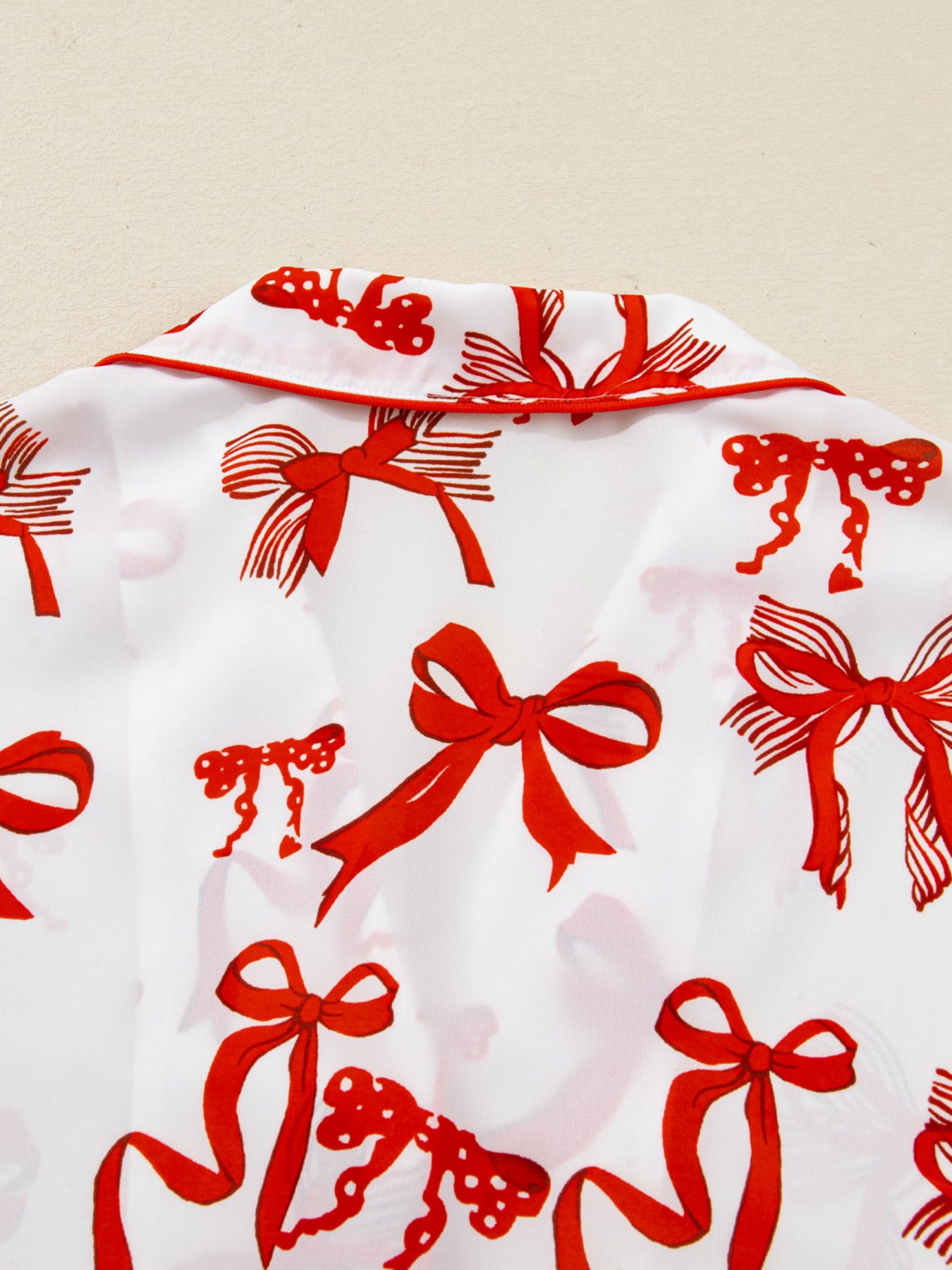 Red bow print pajama top and pants set