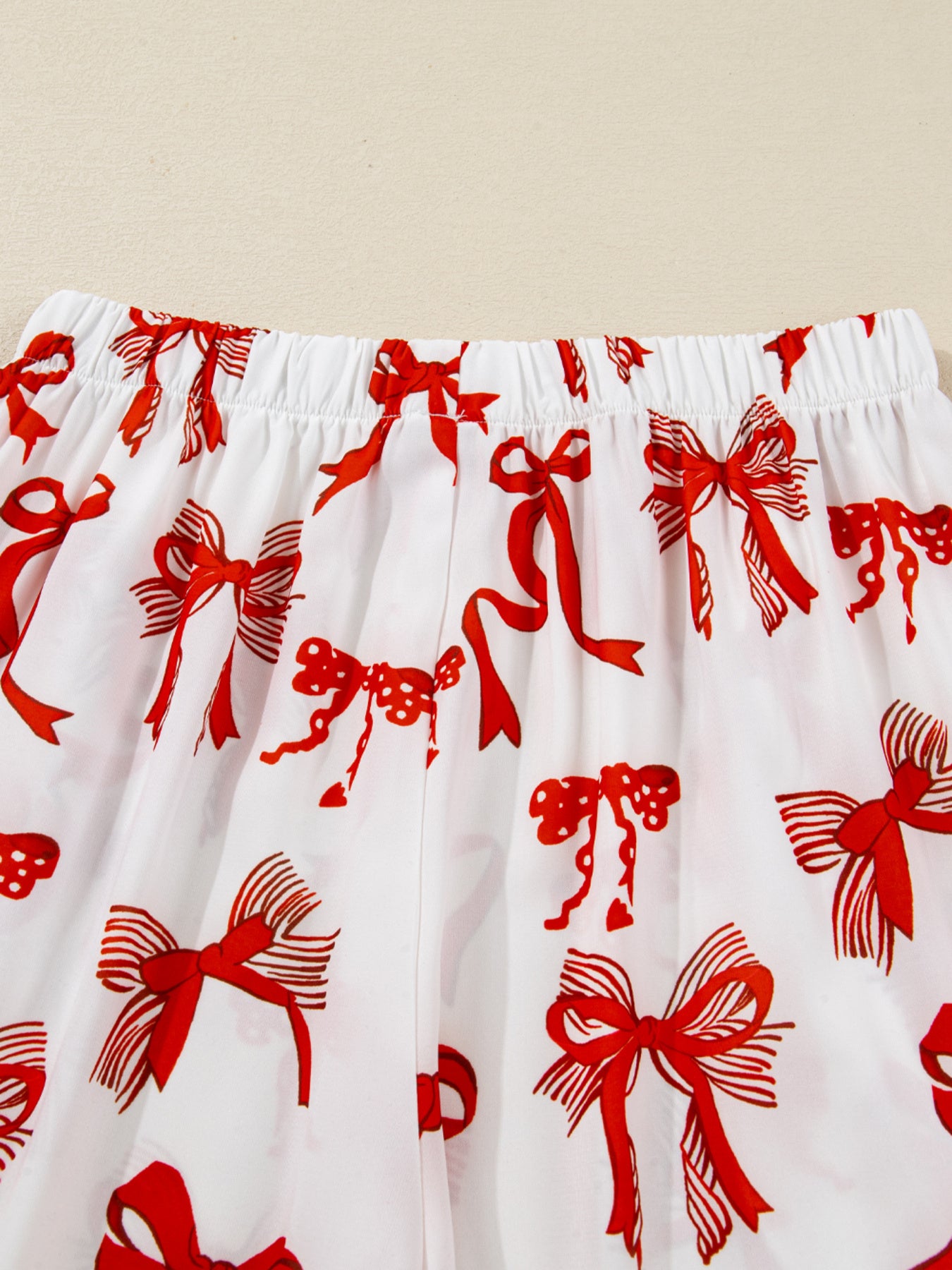 Red bow print pajama top and pants set
