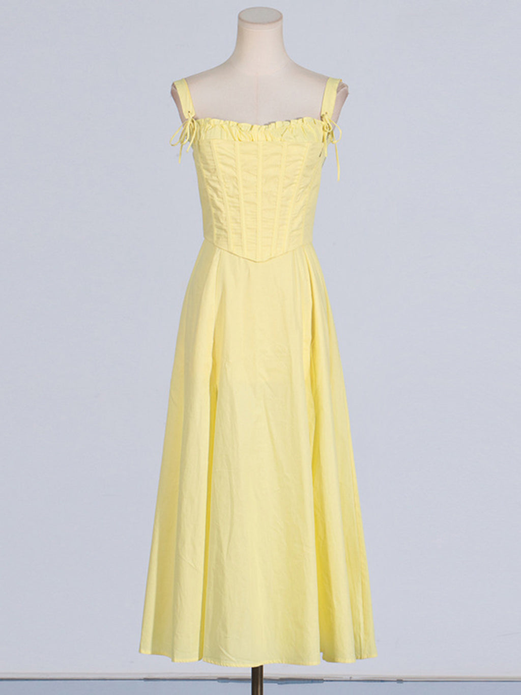Yellow slit sleeveless midi dress with corset bodice
