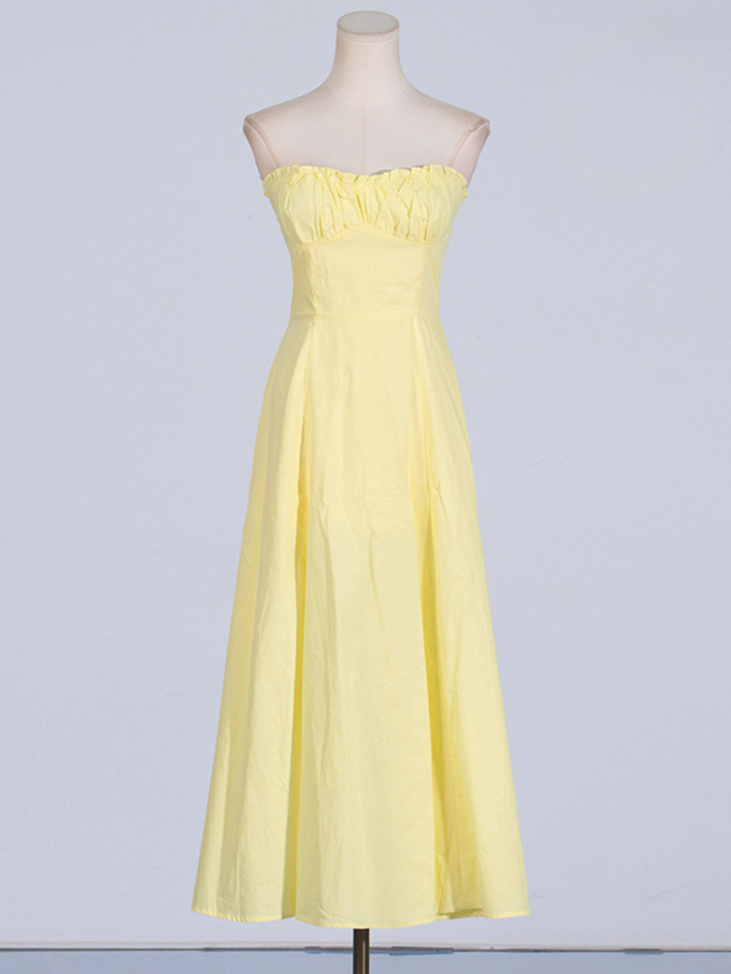 Yellow slit sleeveless midi dress with corset bodice