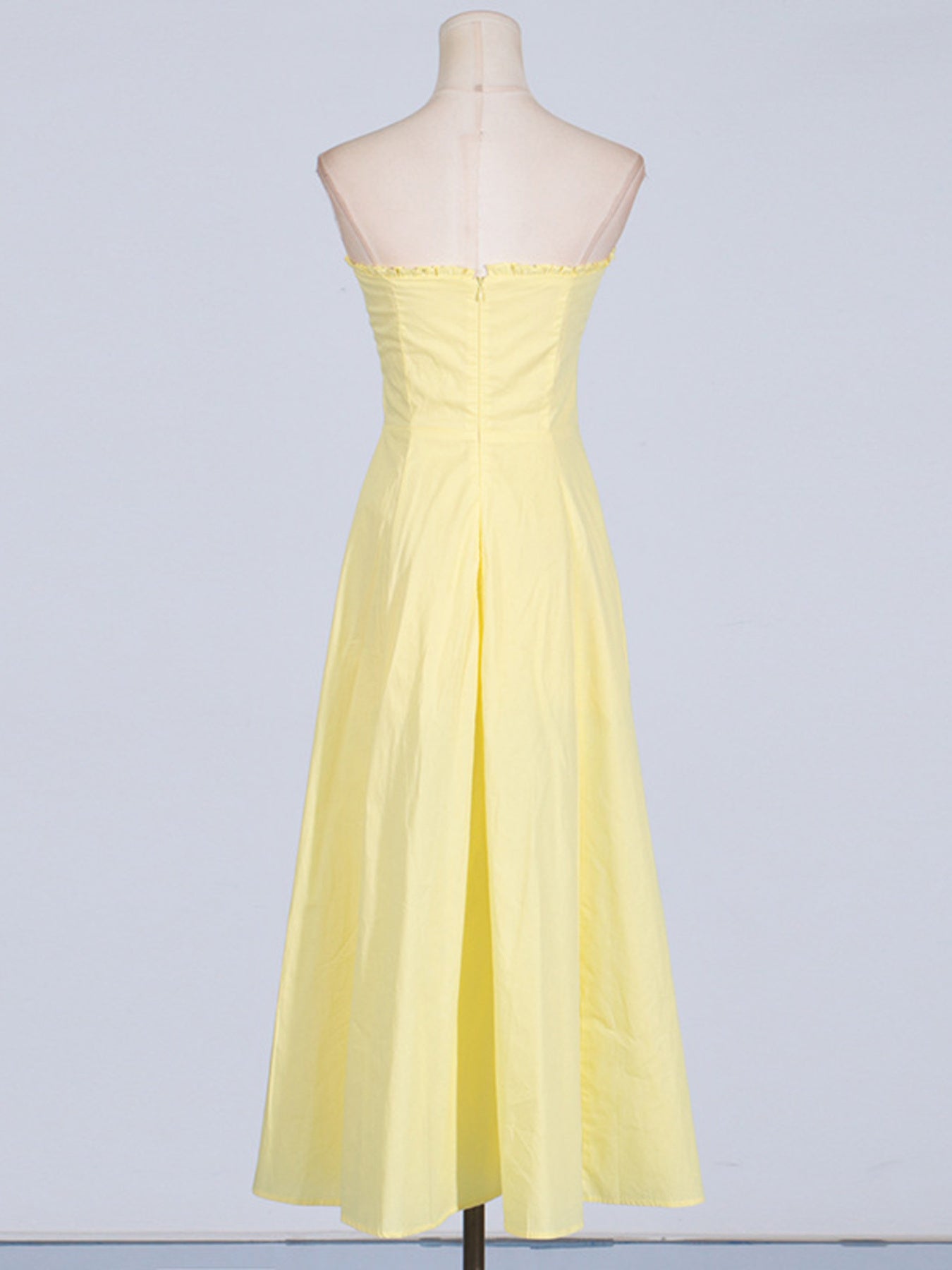 Yellow slit sleeveless midi dress with corset bodice