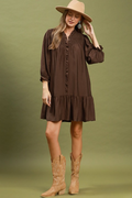 Chocolate smocked tiered mini dress - side view