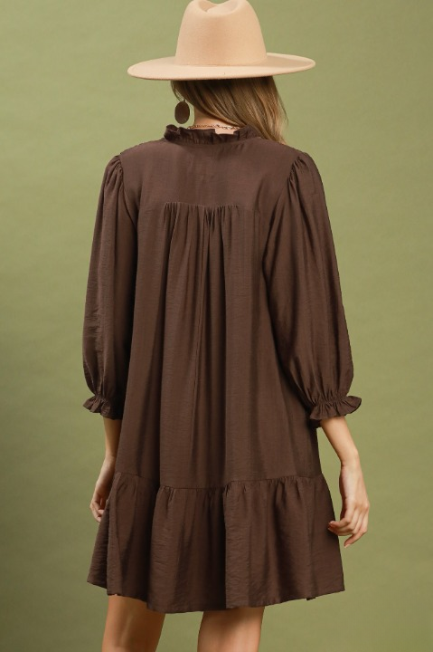 Smocked Tiered Mini Dress – Chocolate