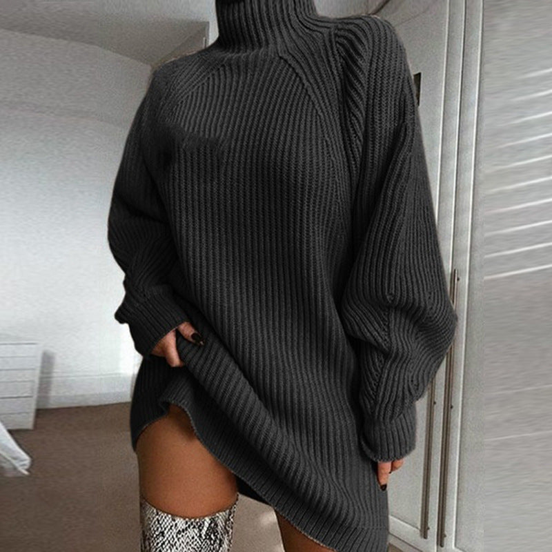 Lilagrey Soft Knit Sweater Dress in dark gray, front view