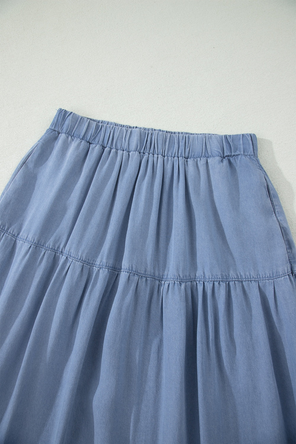 Dusty Blue Tiered Flared Maxi Skirt