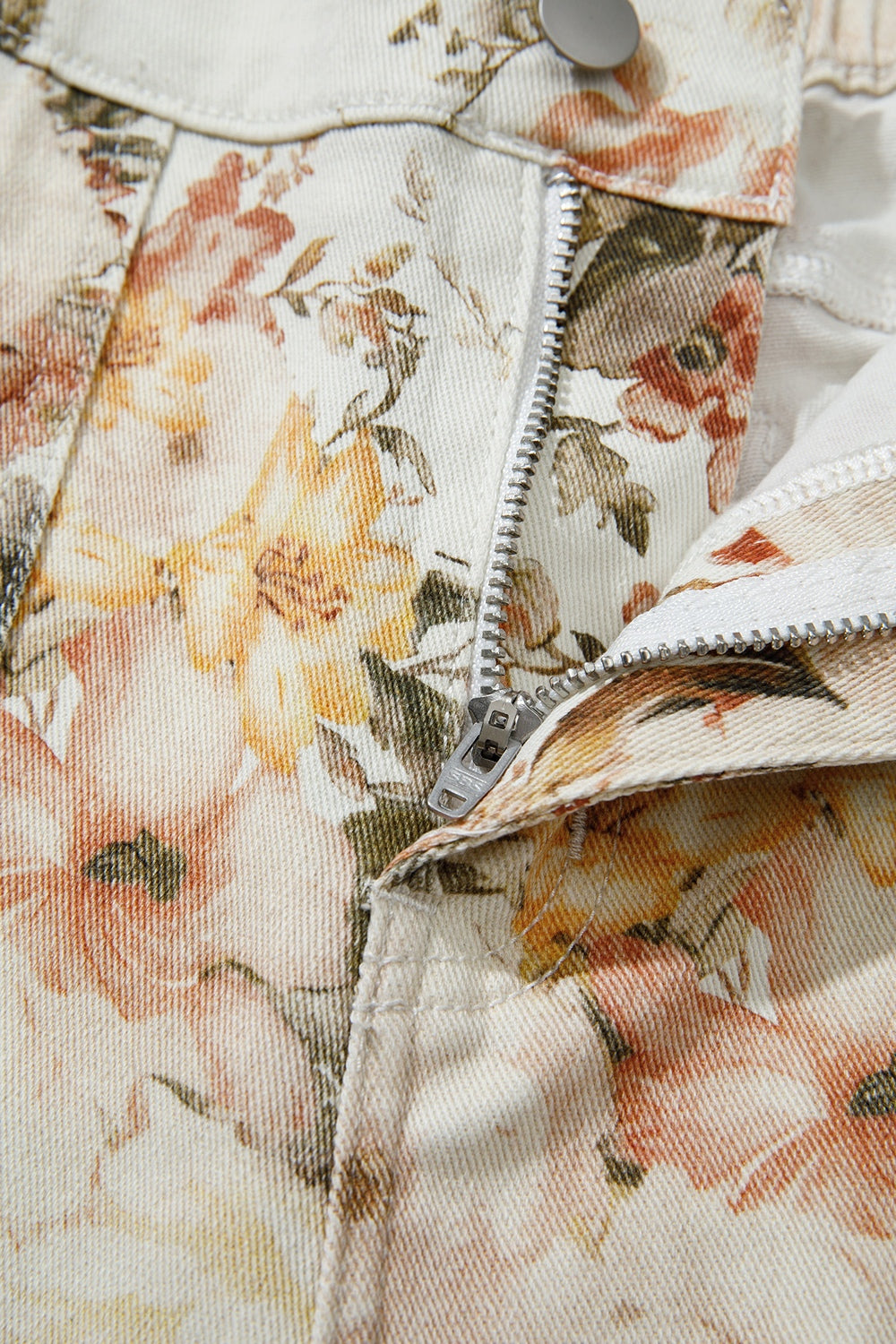 Beige floral print high waist wide leg jeans