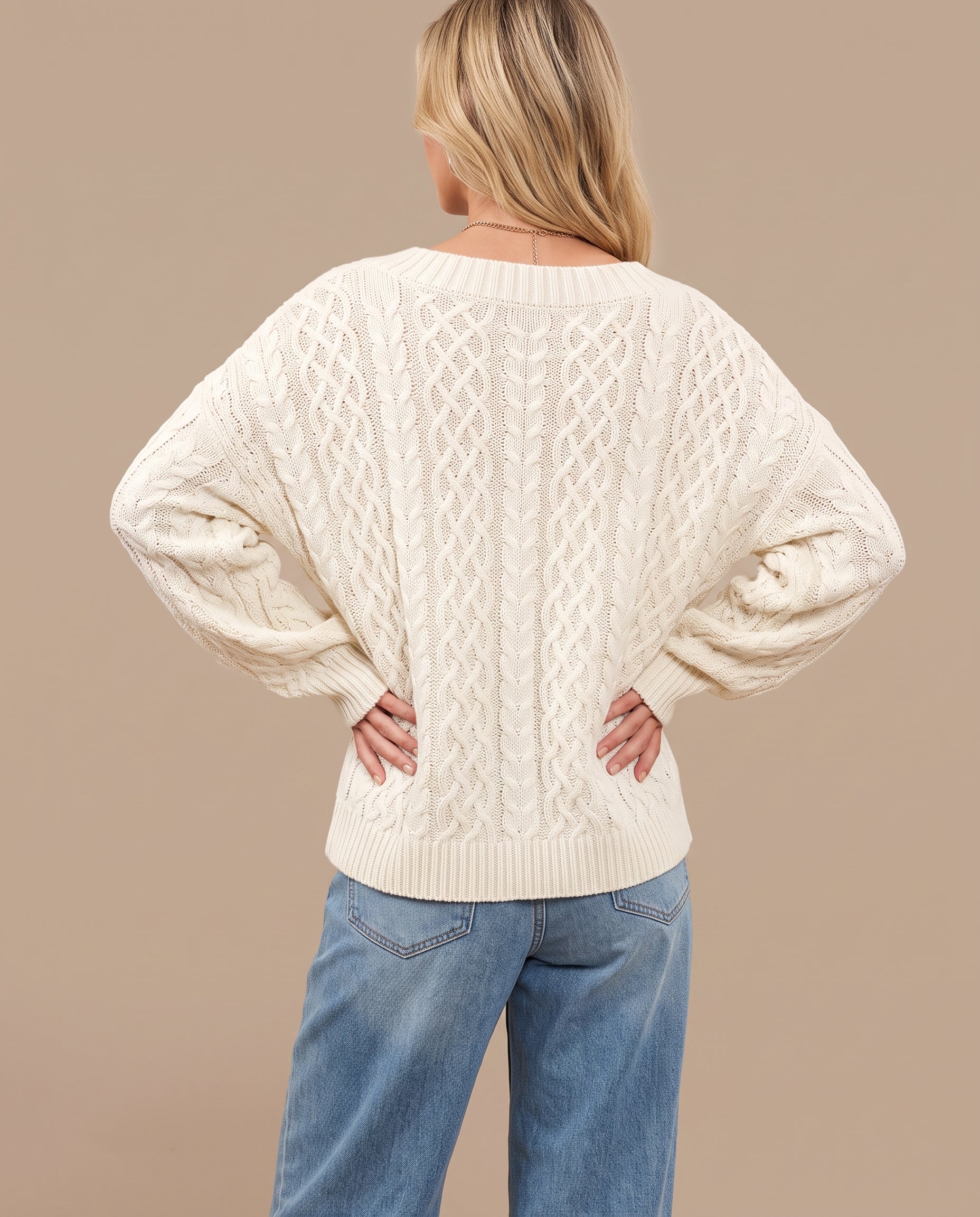 Watermelon white cable knit cardigan, front view