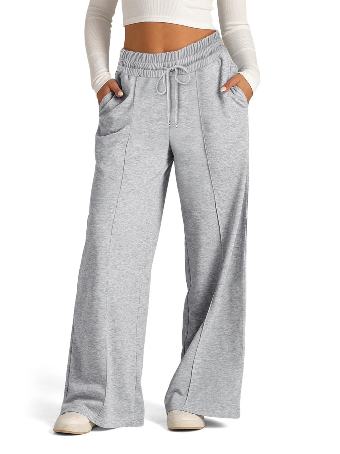 Light gray wide leg drawstring pants