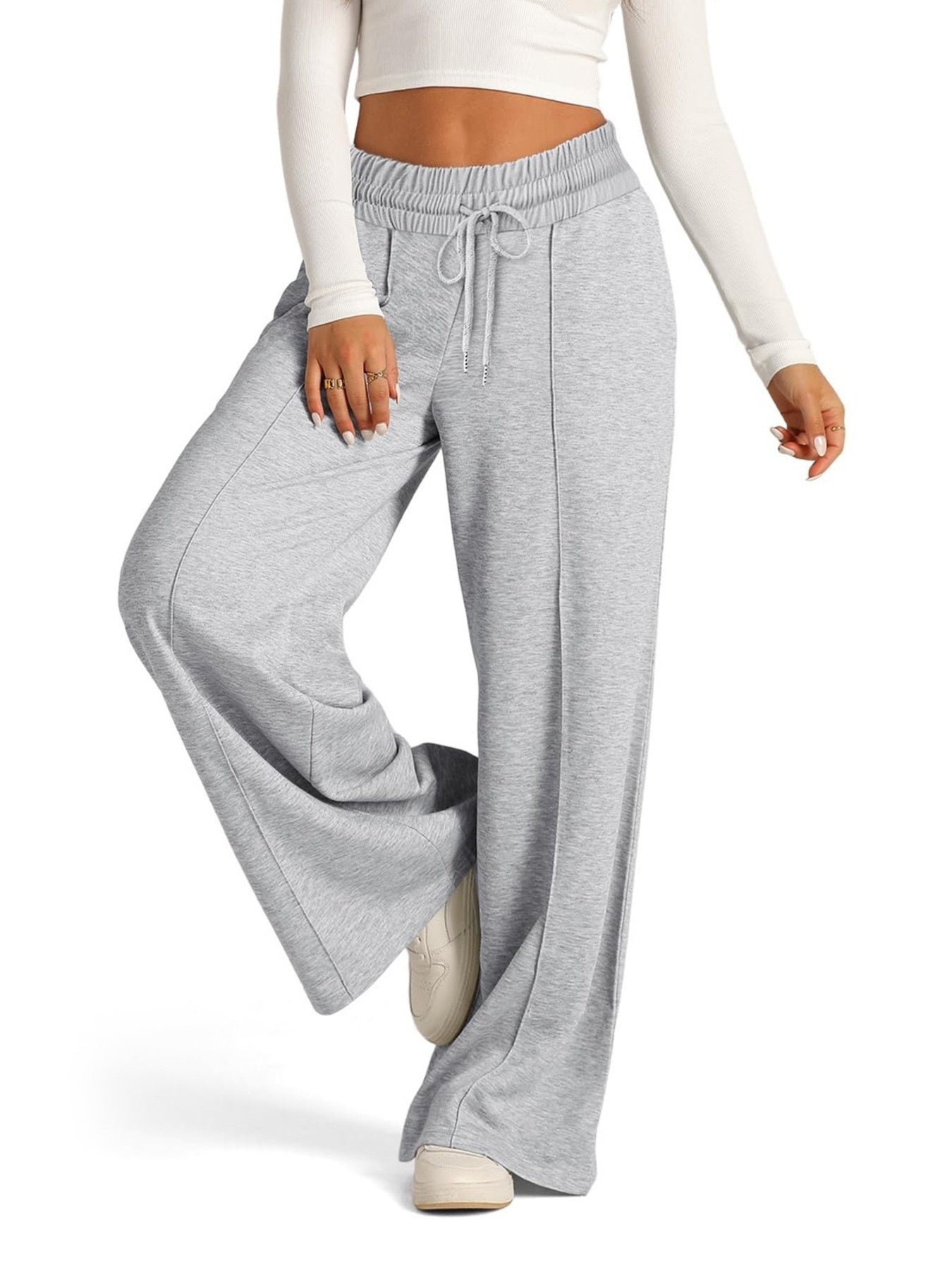 Light gray wide leg drawstring pants