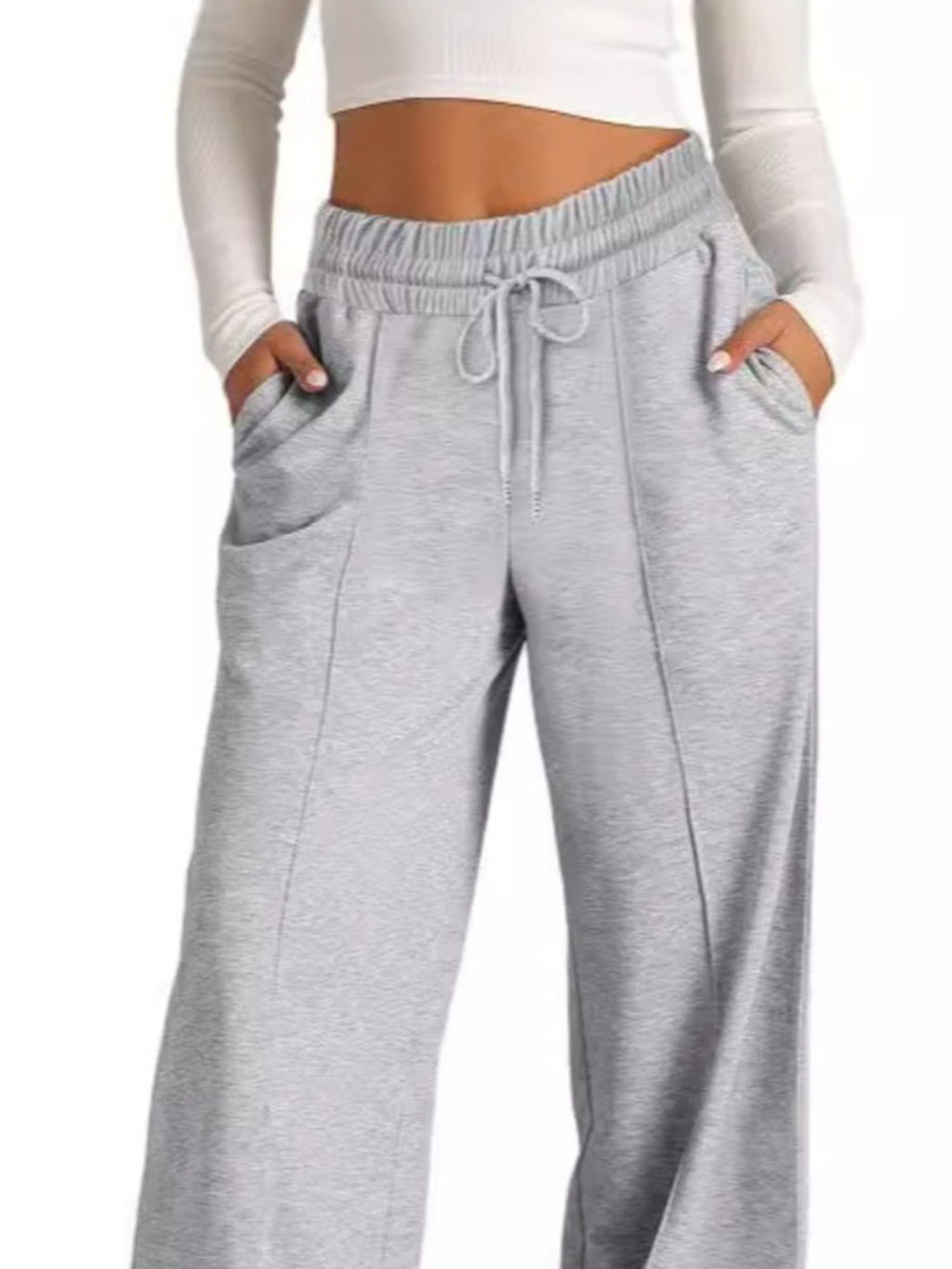 Light gray wide leg drawstring pants