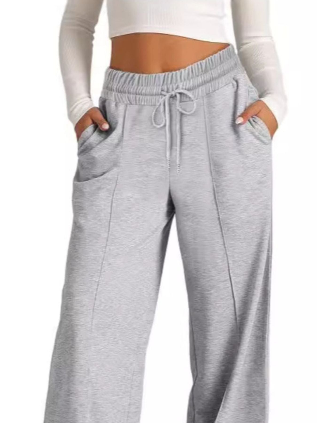 Light gray wide leg drawstring pants
