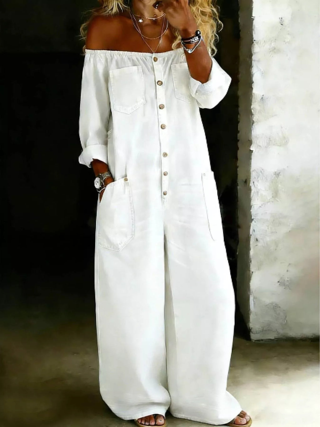 Off-shoulder wide-leg jumpsuit