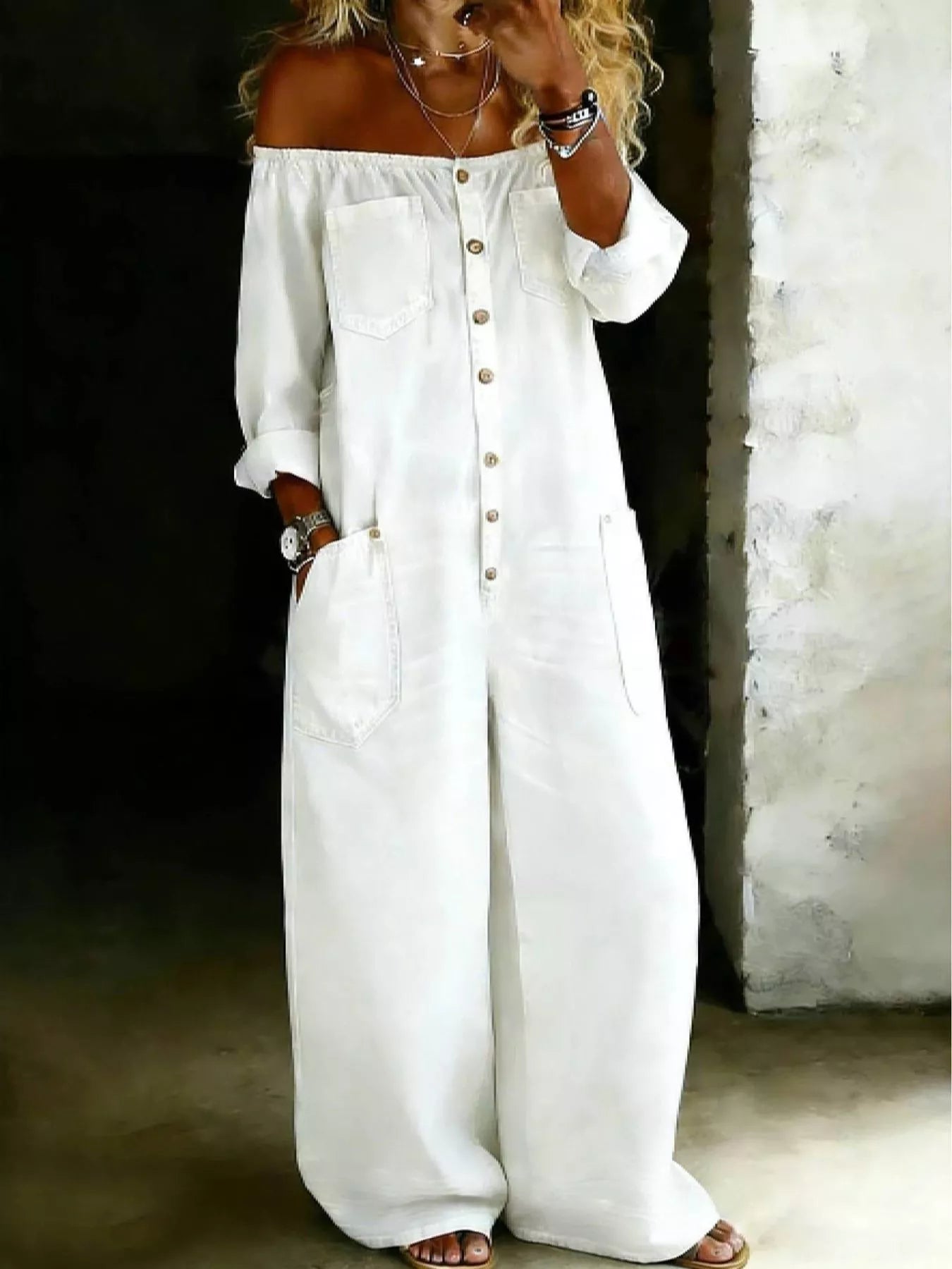 Off-shoulder wide-leg jumpsuit