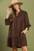 Smocked tiered mini dress in chocolate