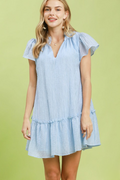 Textured ruffle hem mini dress in blue